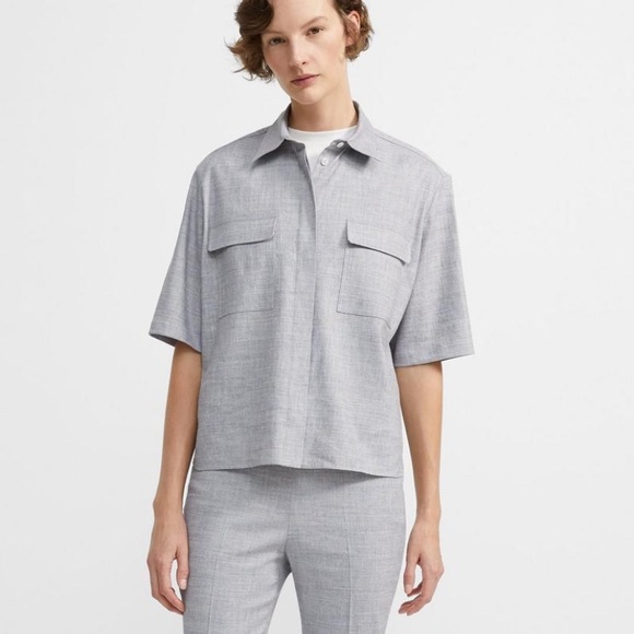 THEORY Classic Eco Sharkskin Button Down Shirt - Picture 2 of 7